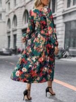 Wholesale Vintage Print High Waist Pleated Dress