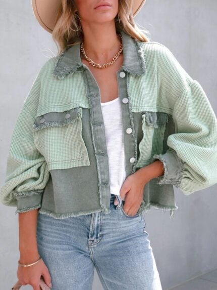 Wholesale Waffle Panel Cropped Casual Jacket