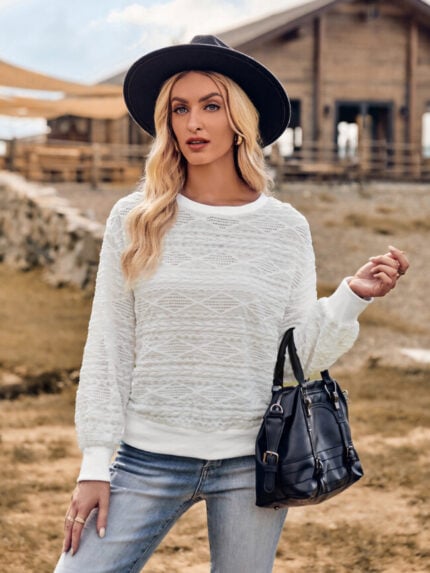 Fashion Round Neck Slim Long Sleeve Knit Top