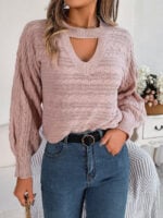 Wholesale Casual Hollow Twisted Long Sleeve Sweater