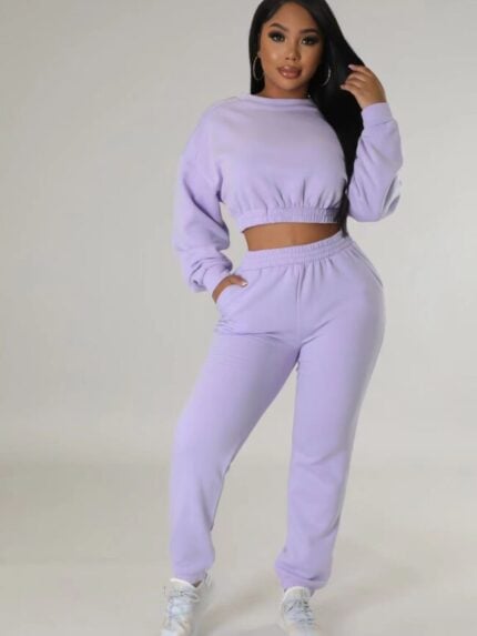 Wholesale Casual Solid Colour Long Sleeve Sweatshirt And Pants Set