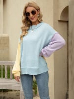 Wholesale Colorblock Bishop Sleeve Ribbed Trim Sweater