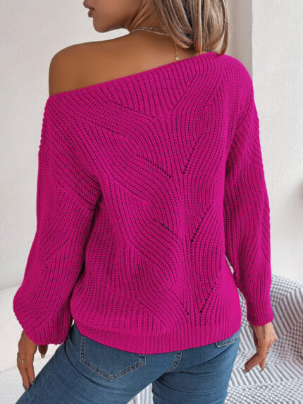 Wholesale Cutout Off-Shoulder Balloon Sleeve Sweater