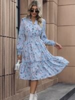 Wholesale Floral V-neck Long Sleeve Dress