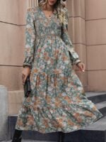 Wholesale Floral V-neck Ruffle Sleeve Dress