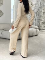 Wholesale Gray Textured Loose Fit Top and strait leg Pants Set