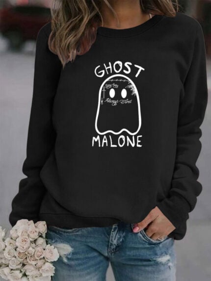 Wholesale Halloween Ghost Malone print long sleeve top