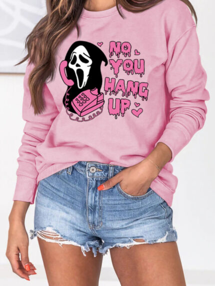 Wholesale Halloween NO YOU HANG UP print long sleeve top