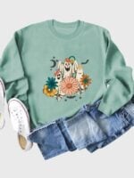 Wholesale Halloween ghost and flower print long sleeve top