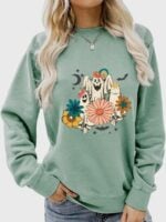 Wholesale Halloween ghost and flower print long sleeve top