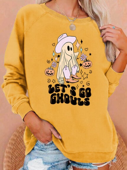 Wholesale Halloween let's go ghouls print print long sleeve top