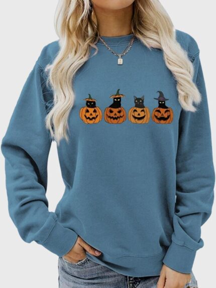 Wholesale Halloween pumpkin and cat print top