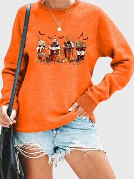 Wholesale Halloween pumpkin ice cream print long sleeve top