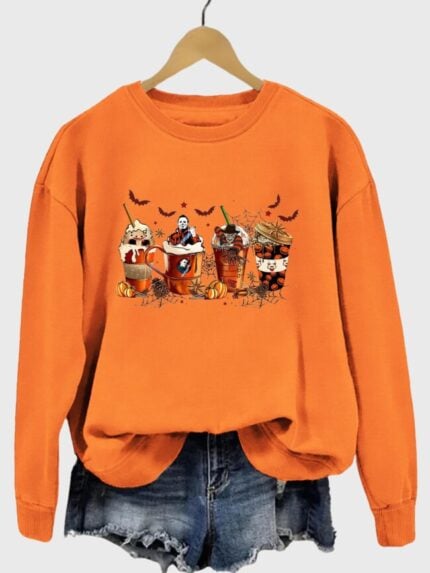 Wholesale Halloween pumpkin ice cream print long sleeve top