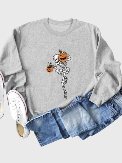 Wholesale Halloween skeleton and pumpkin print top