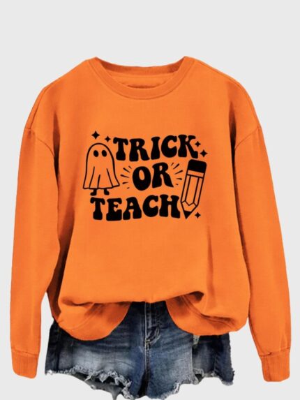 Wholesale Halloween trick or teach print long sleeve top