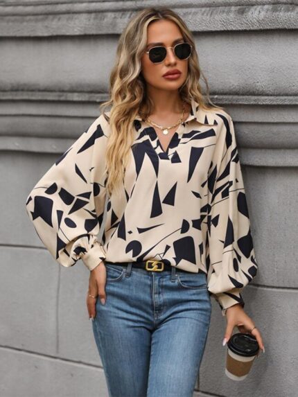 Wholesale Irregular Printed V-Neck Blouse