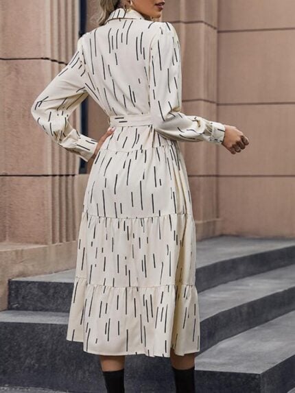 Wholesale Lapel High Waist Printed Shirt Dress