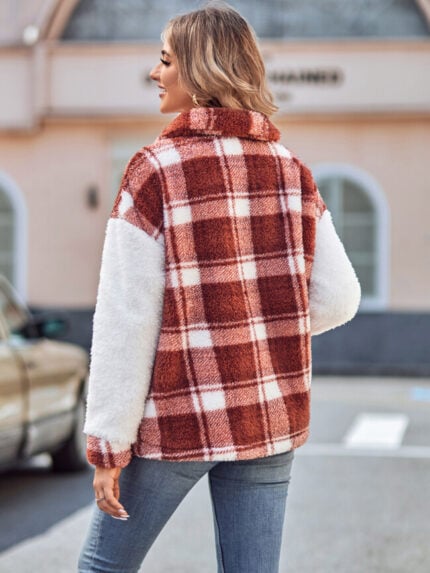 Wholesale Plaid Button Plush Jacket