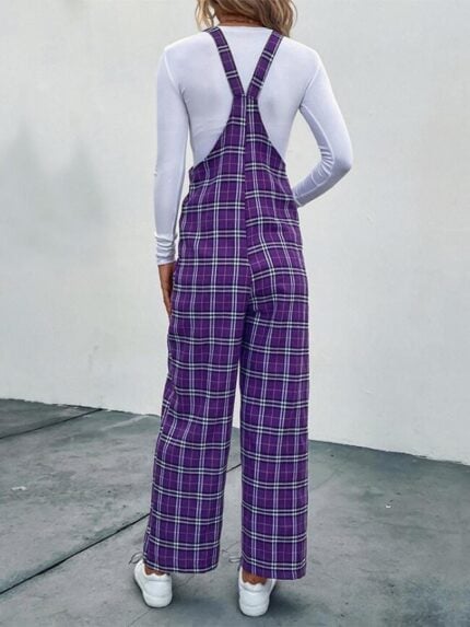 Wholesale Plaid Casual Wide Leg Pants Overalls