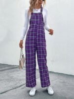 Wholesale Plaid Casual Wide Leg Pants Overalls