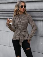 Wholesale Printed Tie Ruffle Sleeve Blouse