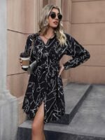 Wholesale Printed V Neck Button Shirt Dress