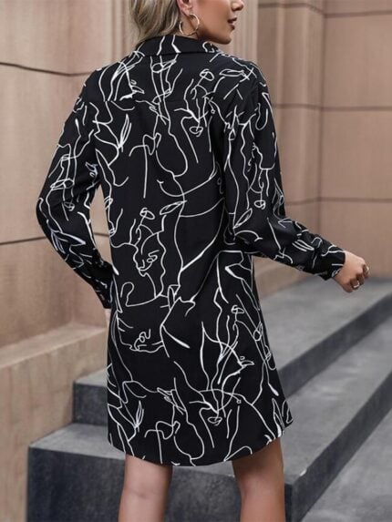 Wholesale Printed V Neck Button Shirt Dress