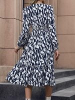 Wholesale Printed V-neck Puff Sleeve Dress