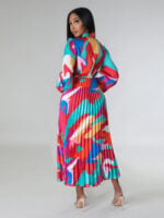 Wholesale Puff Sleeve Printed Pleated Dress