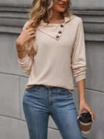 Wholesale Solid Color Irregular Lapel Long Sleeve Top