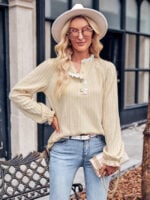 Wholesale Solid Color Lace Paneled Long Sleeved Top