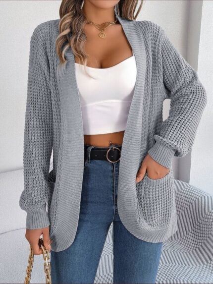 Wholesale Solid Color Pocket Casual Cardigan