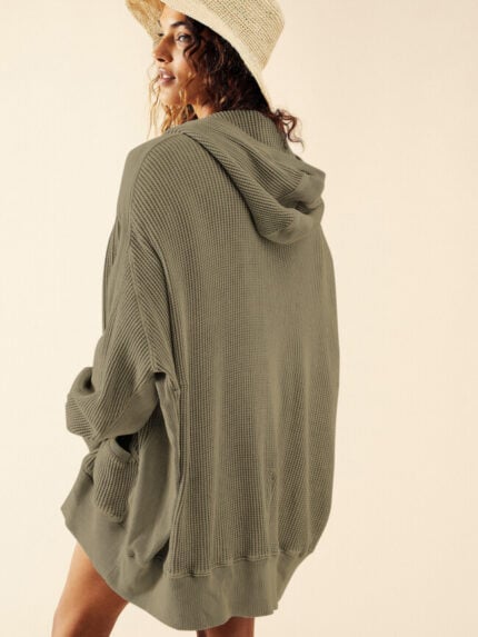 Wholesale Solid color Long Sleeve Textured Knit Hoodie