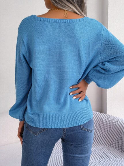 Wholesale Square Neck Twist Balloon Sleeve Sweater