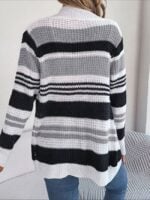 Wholesale Striped Pocket Long Sleeve Knit Cardigan