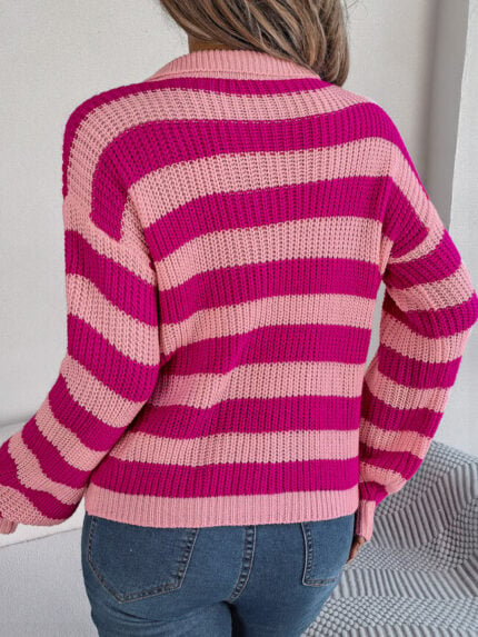 Wholesale Striped V-Neck Casual Sweater