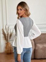 Wholesale V-neck Paneled Long Sleeved Blouse