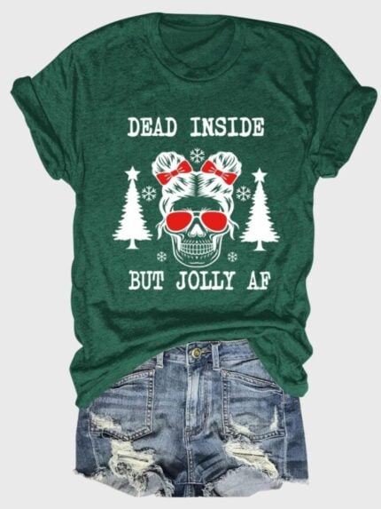 Wholesale halloween dead inside but jolly af Print short sleeve T-shirt