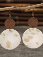 Wholesale round shape wood and leather earrings