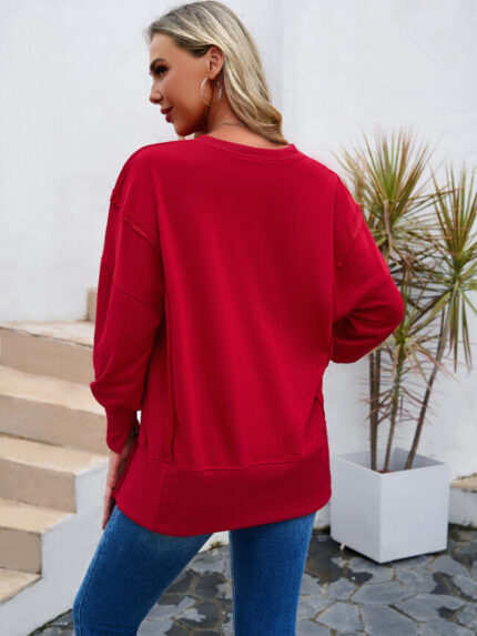 Wholesale solid color round neck split hem sweatshirt