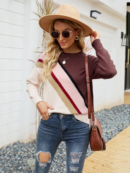 Wholesale striped color block sweater