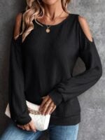 wholesale off Shoulder Loose Ribbed Knit Top