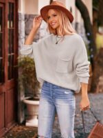 wholesale pocket decor batwing sleeve knit top