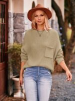 wholesale pocket decor batwing sleeve knit top