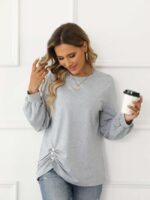 Wholesale Button Fold Pleated Detail Hem long sleeve top