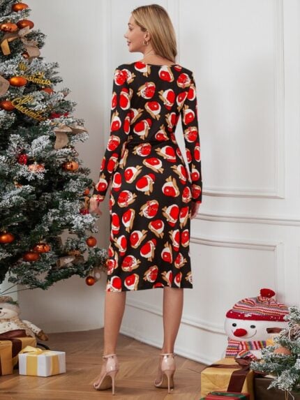 Wholesale Christmas v-neck wrap long sleeve bodycon dress