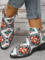 Wholesale Ethnic flower chuncky heel boots