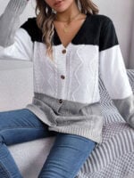 Wholesale Frenchy cable knit striped pattern button cardigan