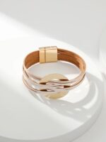 Wholesale Hollow circle multi-layer leather strip magnetic buckle bracelet